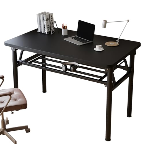 Folding Desk, 31.5" Foldable Desk for Small Spaces - Space Saving Folding Computer Desk, Portable Compact Design for Home Office, Bedroom, Dorm & Apartment, No Assembly Required - color: Frame：black/Board：black, size: 31.5"*19.7"