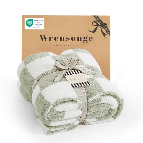 Soft Checkered Throw Blanket for Couch-Cozy Warm Knitted Blankets | Lightweight Warm Fluffy Decor for Women, Mom, Her & Girls, Sofa, Chair, Bed, 50x60in, Sage Green - color: Aloe Sage, size: Throw (50"x 60")