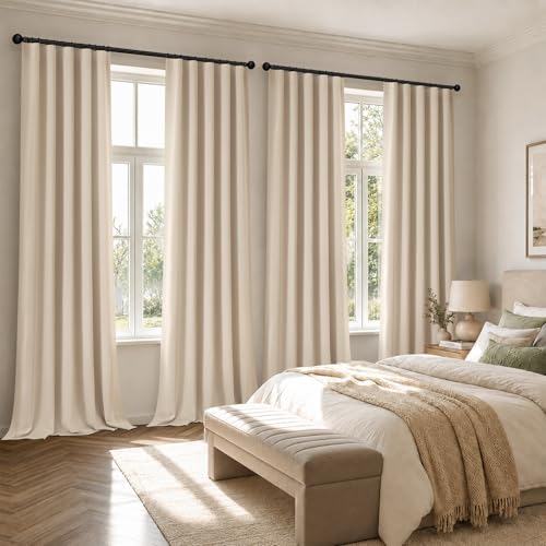 MIULEE Cream Beige Pinch Pleat Blackout Curtains 40x98 Inch Length 2 Panels | Back Tab Rod Pocket Pleated, Thermal Insulated, Bedroom Living Room Darkening Drapes, Soundproof Curtains with Hooks - color: Cream Beige, size: 40"W x 98"L (Pack of 2)