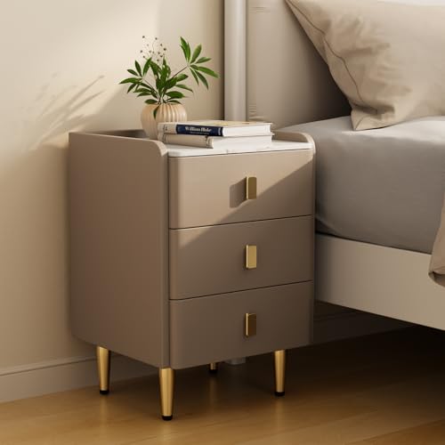 AQIMUELE Narrow Nightstand with Drawers, Narrow Side Table Leather, Small Bedside Tables for Bedroom. (Beige) - color: Beige, size: 15.7''W x 15"D x 22.8"H