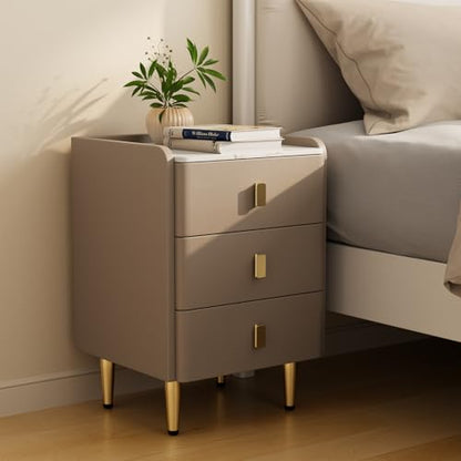 AQIMUELE Narrow Nightstand with Drawers, Narrow Side Table Leather, Small Bedside Tables for Bedroom. (Beige) - color: Beige, size: 15.7''W x 15"D x 22.8"H