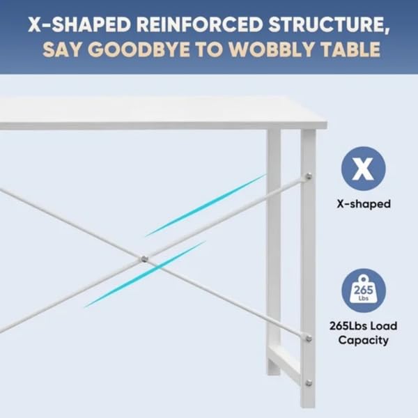White 31” Gaming Computer Desk, X-Shape Heavy Duty Metal Frame Workstation, Space Saving Study Table for Home Office Bedroom Dorm