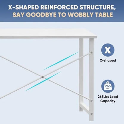 White 31” Gaming Computer Desk, X-Shape Heavy Duty Metal Frame Workstation, Space Saving Study Table for Home Office Bedroom Dorm