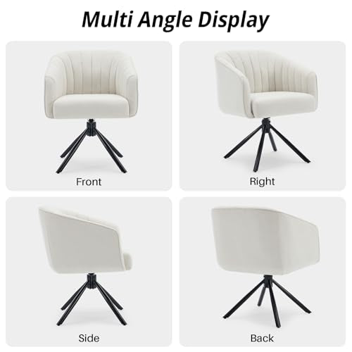Swivel Desk Chair No Wheels Modern Upholstered Vanity Chairs Stationary | Comfy Dining Chairs with Mid Back Computer Task Chair Swivel Accent Arm-Chair for Home Office/Vanity/Bedroom, Beige - color: Beige