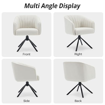 Swivel Desk Chair No Wheels Modern Upholstered Vanity Chairs Stationary | Comfy Dining Chairs with Mid Back Computer Task Chair Swivel Accent Arm-Chair for Home Office/Vanity/Bedroom, Beige - color: Beige
