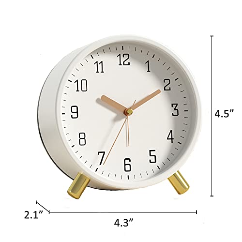 SHISEDECO Small Analog Alarm Clock, Battery Operated Desk Clock, White | Bedside Analog Non-Ticking Silent Small Deskclock Battery Operated for Living Room, Bedroom, Office - color: White