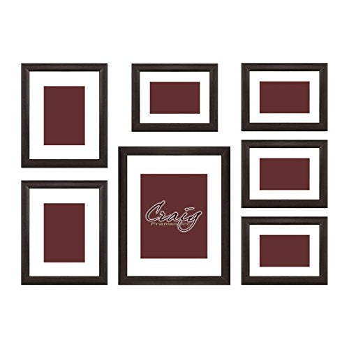 Craig Frames 23247778 Picture Frame 7-Piece Wall Set, Brown Frames, White Display Mats - color: 621FSET01S07Y Brown Frame Set