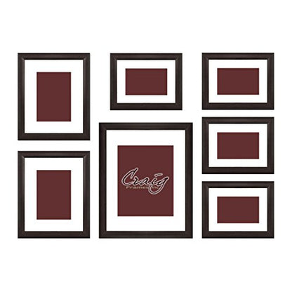 Craig Frames 23247778 Picture Frame 7-Piece Wall Set, Brown Frames, White Display Mats - color: 621FSET01S07Y Brown Frame Set