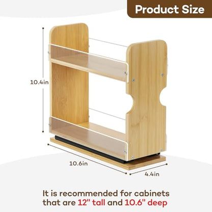 2 Tier Pull Out Spice Rack Organizer, Bamboo Sliding Spice Rack for Kitchen | Cabinet, (4.4" W x 10.6" D x 10.4" H) Spice Storage, Pantry Organization