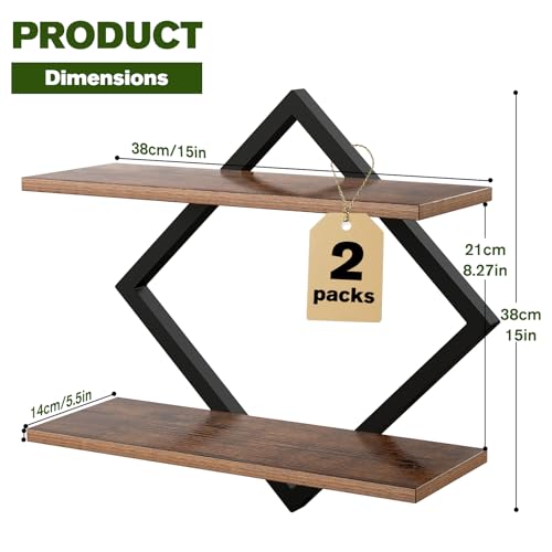 2 Pack Floating Wall Shelves Plant Holders, Brown | For Indoor Plants, Wall Mounted Plant Stand, For Small Plants, Multi-Room Use - color: Rustic Brown-2pack