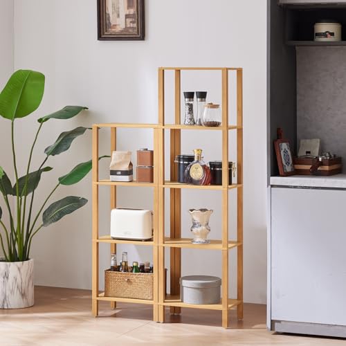 YUFAM 4-Tier Tall Slim Bookshelf, Small Bookcase for Small Spaces, Wood - color: Natural, size: 4-Tier
