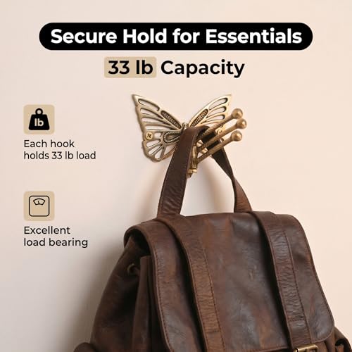 Indian Shelf Brass Butterfly Swivel Wall Hook, Foldable Tri-Arm Gold Hanger - style: Butterfly