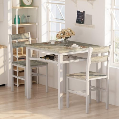 Hooseng 3 Piece Dining Table Set for 2, Small Wooden Kitchen Table with Storage, Farmhouse Square Dinette Set for Dining Room, Breakfast Nook, Apartment, Small Space - color: Grey