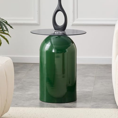 15.7" Round Side Table with Tempered Glass Top, Modern Small Glass Coffee Table with Carbon Steel Base for Living Room, End Table for Office, Easy Assembly, Green - color: 15.7" Side Table, Green