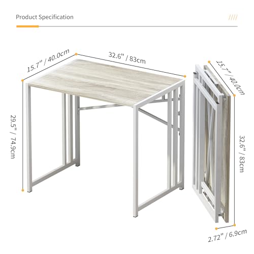 Lutown-Teen Small Folding Desk 32 Inch, Beige | No Assembly Required Small Office Desk, Writing Gaming Computer Camping Desk for Small Spaces - color: Beige, size: 32 Inch