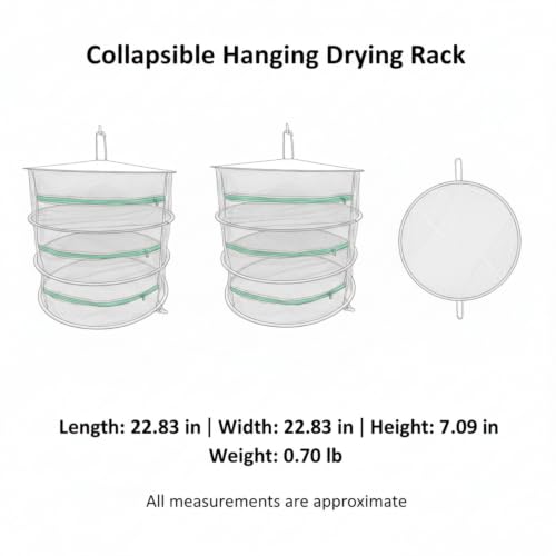 Collapsible Hanging Dryer with Zippered Mesh Layers, Space-Saving Foldable Air Drying Rack for Kitchen, Balcony, and Laundry (Black) - size: 22.83 x 22.83 x 7.09 in