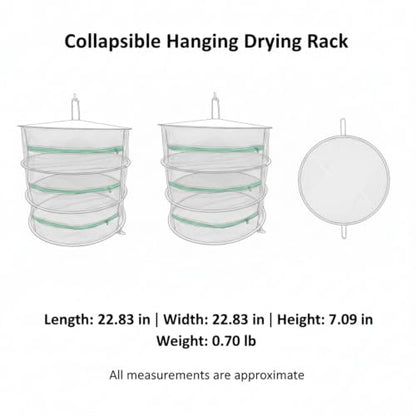 Collapsible Hanging Dryer with Zippered Mesh Layers, Space-Saving Foldable Air Drying Rack for Kitchen, Balcony, and Laundry (Black) - size: 22.83 x 22.83 x 7.09 in