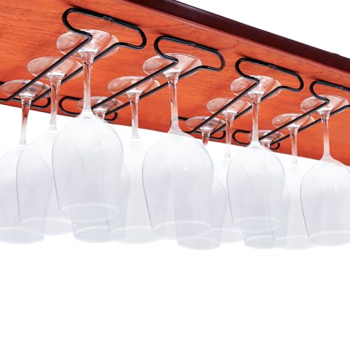 Wine Glass Rack Under Cabinet Shelf Glasses Holder Storage with Drying Stemware Rack Under Counter Metal Hanger Hanging Rack for Kitchen Black - size: set of 4 black, style: Single Opening