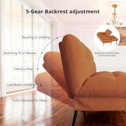 COMHOMA 72″ Convertible Futon Sofa Bed, Adjustable Backrest, Orange | Breathable Fabric Futon Couch with Pillows,Multi-angle Ergonomic Reclining,Space-saving Sleeper Sofa for Living Room - color: Orange