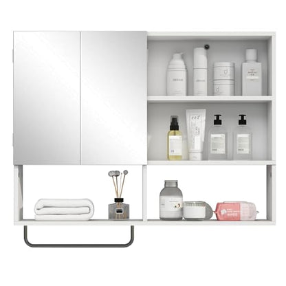 Bathroom Wall Cabinet with Mirror & Towel Bar, White - color: White-with Mirror