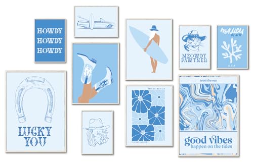 Uniro Coastal Cowgirl Room Decor, Coastal Granddaughter Room Decor, Light Blue Beachy Wall Decor Aesthetic Poster Pictures, Trendy Beach Wall Art Prints Preppy Surf Posters for Teen Girls, Dorm Bedroom Apartment decor- UNFRAMED - color: Coastal Cowgirl