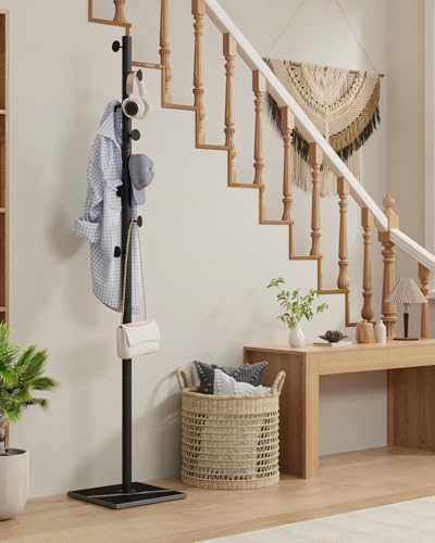 Clothes Rack Freestanding, Coat Tree with 8 Hooks, Black | Small Standing Cloth Hanger with Heavy Rock Slab Base, Modern Metal Garment Rack with 8 Hooks for Bedroom, Office - color: Black