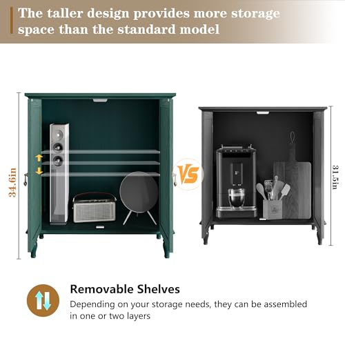 ARTPOWER Vintage Buffet Cabinet with Storage, Solid Wood Veneer, Green | Sideboard Cabinet with 2 Doors, Credenza with Adjustable Shelves for Living Room, Dining Room, Entryway - color: Green