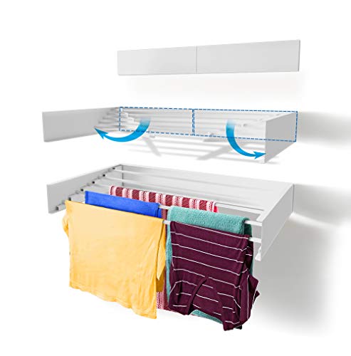 Step Up Laundry Drying Rack (28-INCH White), Wall Mounted, Retractable Clothes Drying Rack, 40lbs Capacity, 11.6 Linear Ft, with Wall Template and Long Screwdriver Bit - color: White, size: 28" Wide