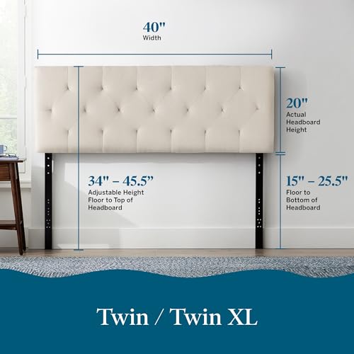 Lucid Mid-Rise Upholstered Headboard - Diamond Tufted - Padded Polyester - Adjustable Height from 34” to 46” - Easy Assembly - Bed Frame or Wall Mount - Sturdy - Pearl - Twin / Twin XL Size - color: Pearl, size: Twin/Twin XL