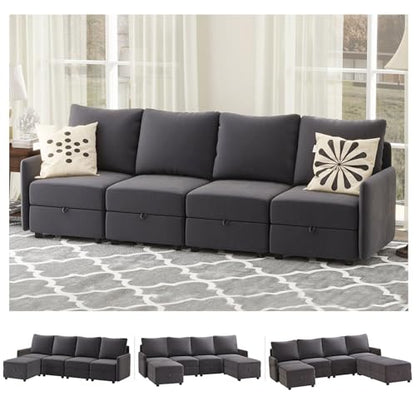 COMHOMA Convertible Sectional Sofa Couch Free Combination L/U Shaped Sofa with High Density Memory Foam Modular Oversized Cloud Couch for Living Room, Apartment and Small Space 4 Seaters - size: 4