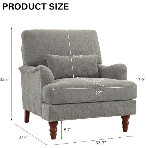 Mid-Century Modern Accent Chair with Lumbar Pillow, Light Brown, 1 Pack | Upholstered Chenille Armchair, Solid Wood Frame & Legs, Comfy Reading Lounge Sofa for Living Room Bedroom, & Small Spaces - color: Chenille Light Brown, size: 1 Seat