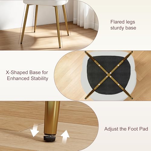 VECELO Velvet Dining Chairs Set of 2, Modern Upholstered Kitchen Chairs with Thick Cushions, Curved Padded Backrest and Metal Legs, for Kitchen, Dining Room, Living Room, White - color: White, size: Set of 2