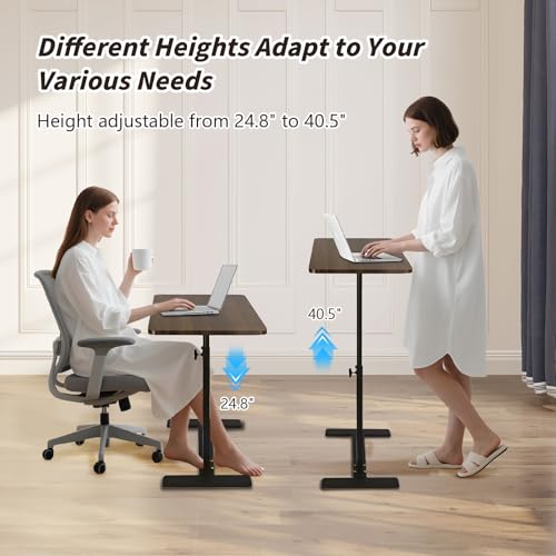 C-Shape Rolling TV Tray, Adj Ht 360° Swivel, 40×60cm Walnut | Height adjustable & 360° swivel, rolling wheels, walnut finish, fits living/bed/office corners. - color: Walnut