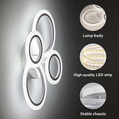 Shine LUEST 34W LED Ceiling Light with Remote, 3000-6000K Dimmable Modern Flush Mount Ceiling Lighting Fixture White 4 Rings Round Chandelier Ceiling Lamp for Small Room, Bedroom - color: White, 4 Rings