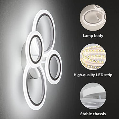 Shine LUEST 34W LED Ceiling Light with Remote, 3000-6000K Dimmable Modern Flush Mount Ceiling Lighting Fixture White 4 Rings Round Chandelier Ceiling Lamp for Small Room, Bedroom - color: White, 4 Rings
