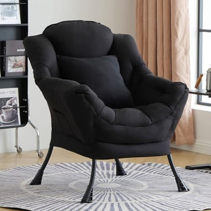 Lazy Chair, Comfy Reading Chair for Bedroom，Black | Comfy Bedroom Accent Chair with Washable Removable Cover and extra throw pillow for Living Room Dorm - color: Peach Black-single