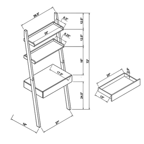 Home Office Desk with Ladder Shelf & Drawer, Computer Writing Desk with Storage Shelves, Modern Small Desk for Bedroom Study