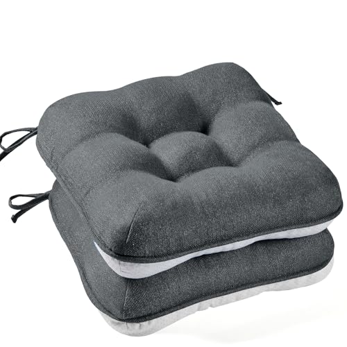 BETU Chair Cushions for Dining Chairs Set of 2,3.5" Thick Kitchen Table Chair Pads with Ties,Non Slip Backing and Covers, Seat Cushion for Dining Room,Bar,Patio Chairs,15.5"X15.5"X3.5",Dark Grey - color: Basalt Grey, size: 15.5"x15.5"x3.5" (2 Pack)
