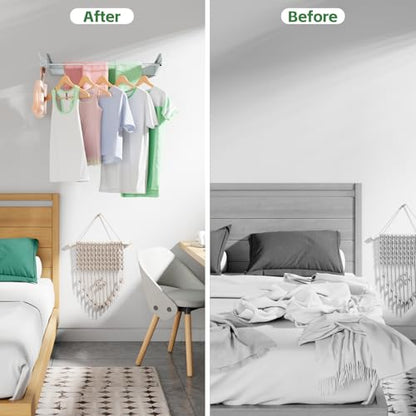 Wall Mounted Drying Rack 31.5", Foldable Clothes Drying Rack with 6 Towel Hooks and 5 Rods for Hanging Clothes, Space Saving Laundry Rack for Indoor Outdoor Bathroom Balcony Laundry Room(31.5") - size: 31.5''