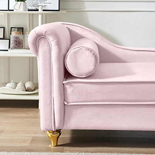 60.6" Modern Storage Chaise Lounge Indoor,Velvet Upholstery Sofa Chair with1 Toss Pillows,Upholstery Lounge Sofa with Gold Metal Legs for Small Apartment,Living Room,Office,Reception Area,Pink - color: Pink