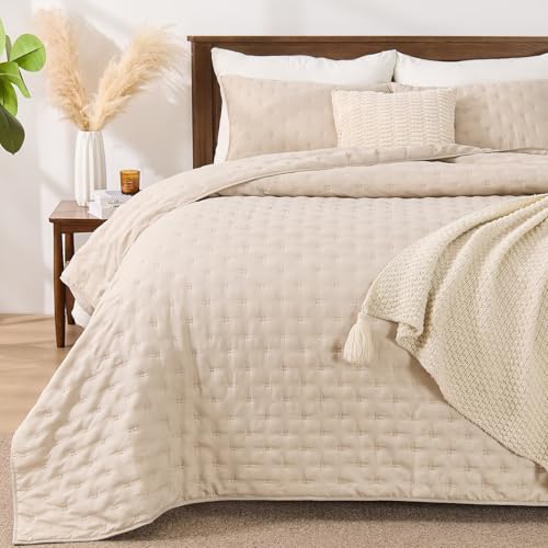EMME Quilts Twin Size Bedding Sets, Beige Bedspread Soft Lightweight Pre-Washed Quilt, 2 Piece Cozy Reversible Microfiber Ultrasonic Coverlet with Pillow Sham (Leaf Pattern,66"x90") - color: 05-beige (Leaf), size: Twin/Twin XL(66" x 90")