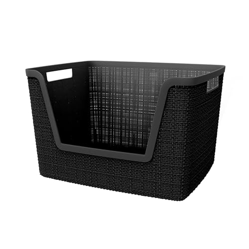 Curver Set of 4 Large 18L Easy Access Jute Decorative Plastic Organization and Storage Baskets - Perfect Bins for Home Office, Closet Shelves, Kitchen Pantry and All Bedroom Essentials, Black - color: Black, size: Large Easy Access 18L