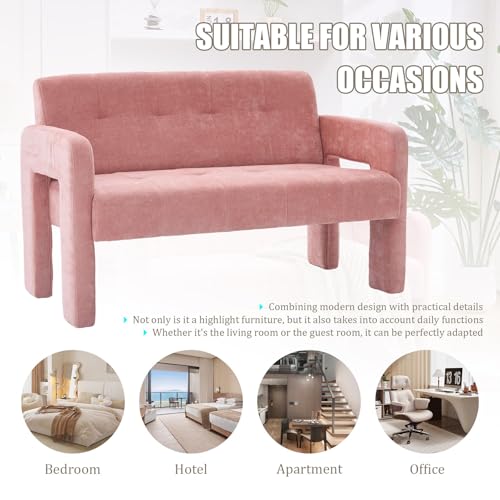 46.8" Modern Compact Loveseat, Chenille Upholstered Sofa with Dual Armrests - Small Two-Seater Lounge Couch for Small Spaces, Living Rooms, Bedrooms (Pink) - color: Pink