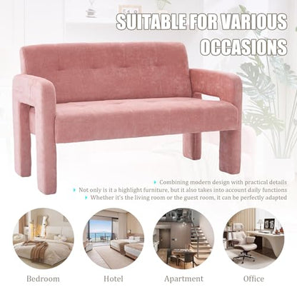 46.8" Modern Compact Loveseat, Chenille Upholstered Sofa with Dual Armrests - Small Two-Seater Lounge Couch for Small Spaces, Living Rooms, Bedrooms (Pink) - color: Pink
