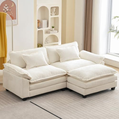 86" Modular Sectional Sofa, Comfy Deep Cloud Couch with Ottoman | L-Shaped Couches for Living Room, Modular Couch, Deep and Wide Seat, Chenille Sofa Sleeper with Throw Pillows, Beige White - color: Beige White, size: 86 Inch L