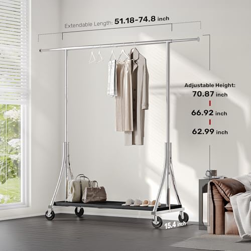 MAXLEAD Clothes Rack, Clothing Rack with Wood Shelves 500 LBS Heavy Duty Garment Rack for Hanging Clothes Portable Closet Sturdy Coat Rack for Bedroom, Living Room, Laundry, Balcony, Silver | Heavy Duty Garment Rack, Easy Assemble Portable Closet Sturdy C