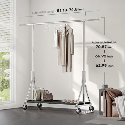 MAXLEAD Clothes Rack, Clothing Rack with Wood Shelves 500 LBS Heavy Duty Garment Rack for Hanging Clothes Portable Closet Sturdy Coat Rack for Bedroom, Living Room, Laundry, Balcony, Silver | Heavy Duty Garment Rack, Easy Assemble Portable Closet Sturdy C