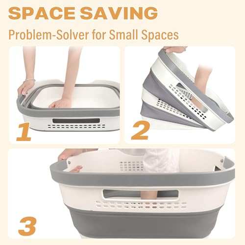 OOAMBB 43L+43L Collapsible Laundry Baskets plastic (Grey, 2 Packs) | Pop Up Laundry hamper/Storage Container, Foldable Laundry Basket with Handles, Durable,Space Saver