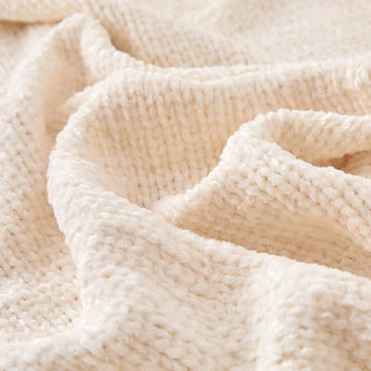 Amazon Basics Chunky Chenille Knit Throw Blanket for Couch, Bed and Sofa, Soft and Warm Lightweight Jersey, 60"×80", White - color: White, size: 60×80in.