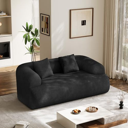 75" Boneless Cloud Loveseat, Modern Cute Curved Chenille Sofa, 2 Seater Compression Couch with 2 Pillows, No Assembly Required for Apartment Living Room, Black - color: Black, size: 75''